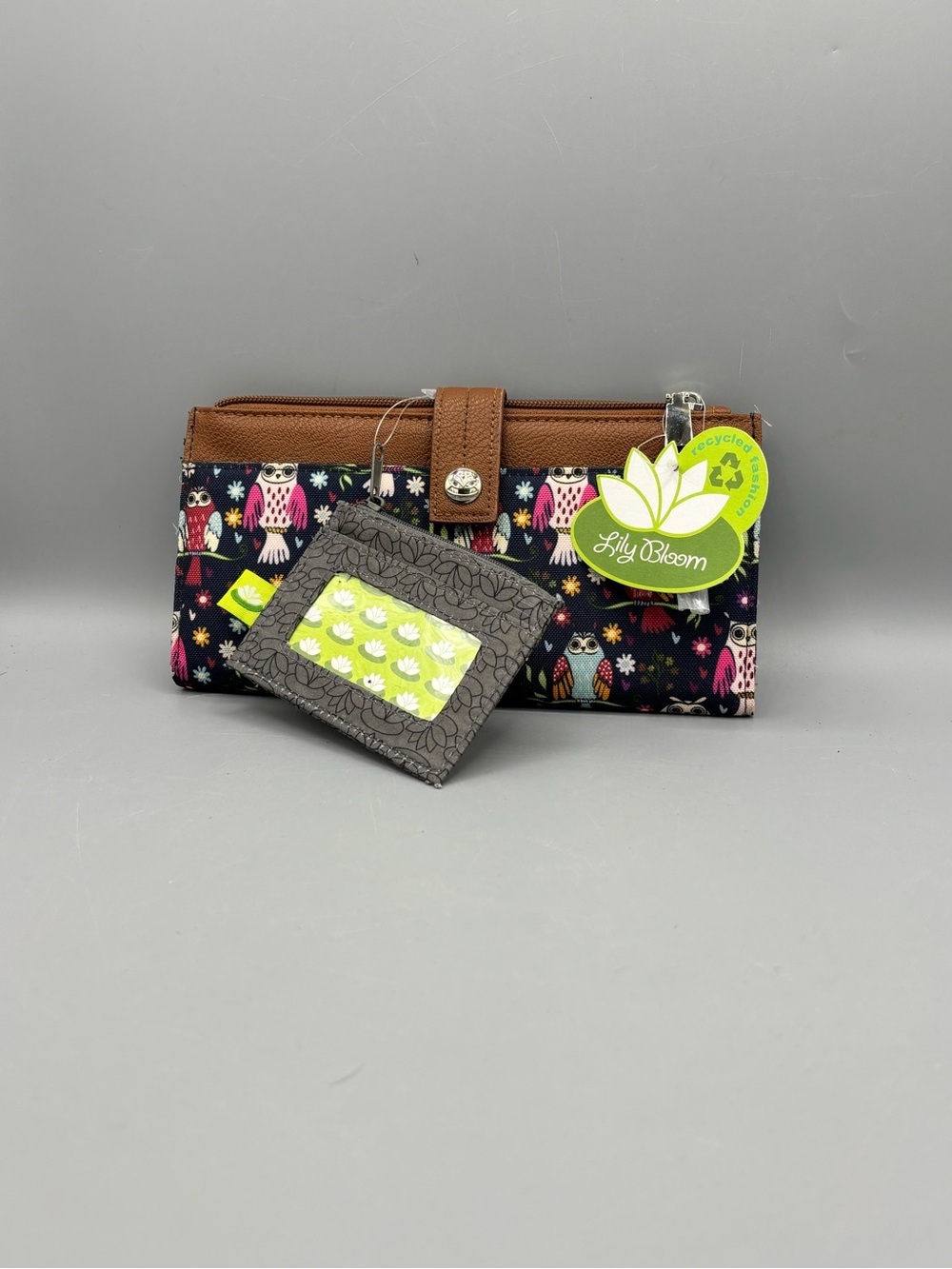 Lily Bloom Multicolor Owl Pattern Wallet with Brown Trim